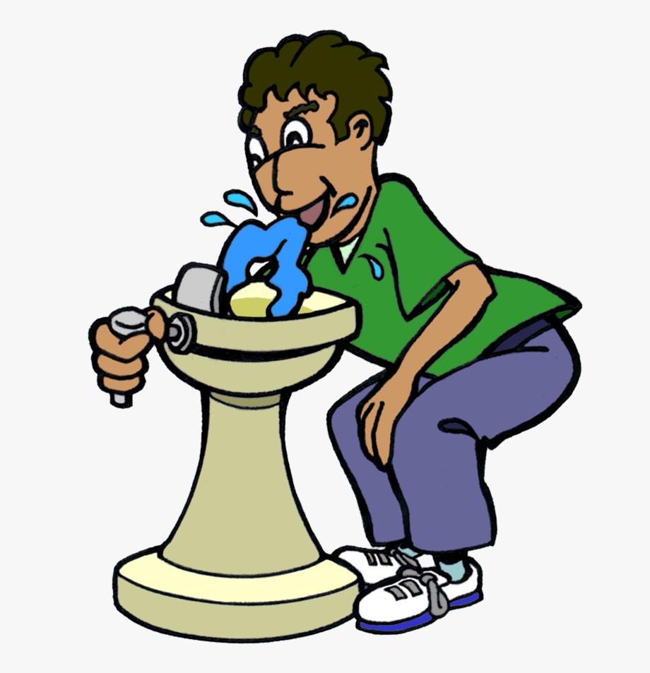 Drawing Of Boy Bending Over To Drink From A Water Fountain