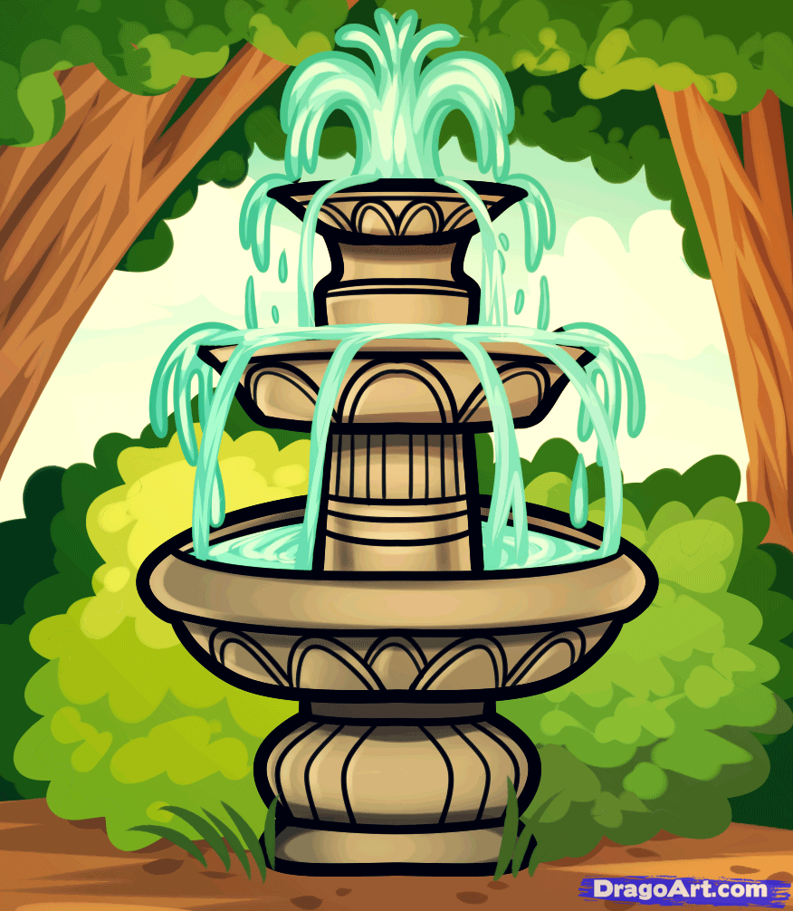How to draw a fountain, water fountain