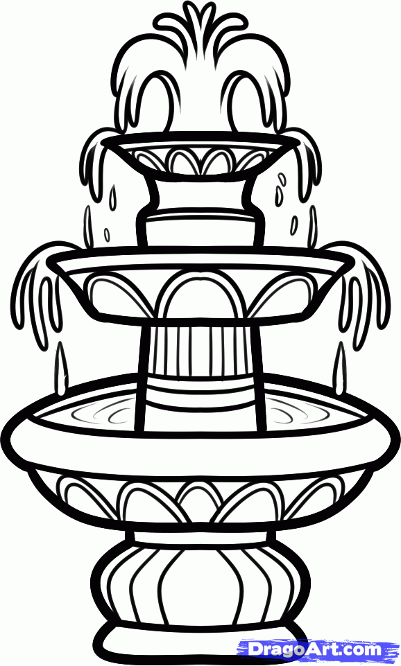 How to Draw a Fountain, Water Fountain, Step by Step, Stuff