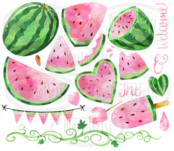 Watercolor pink watermelon.