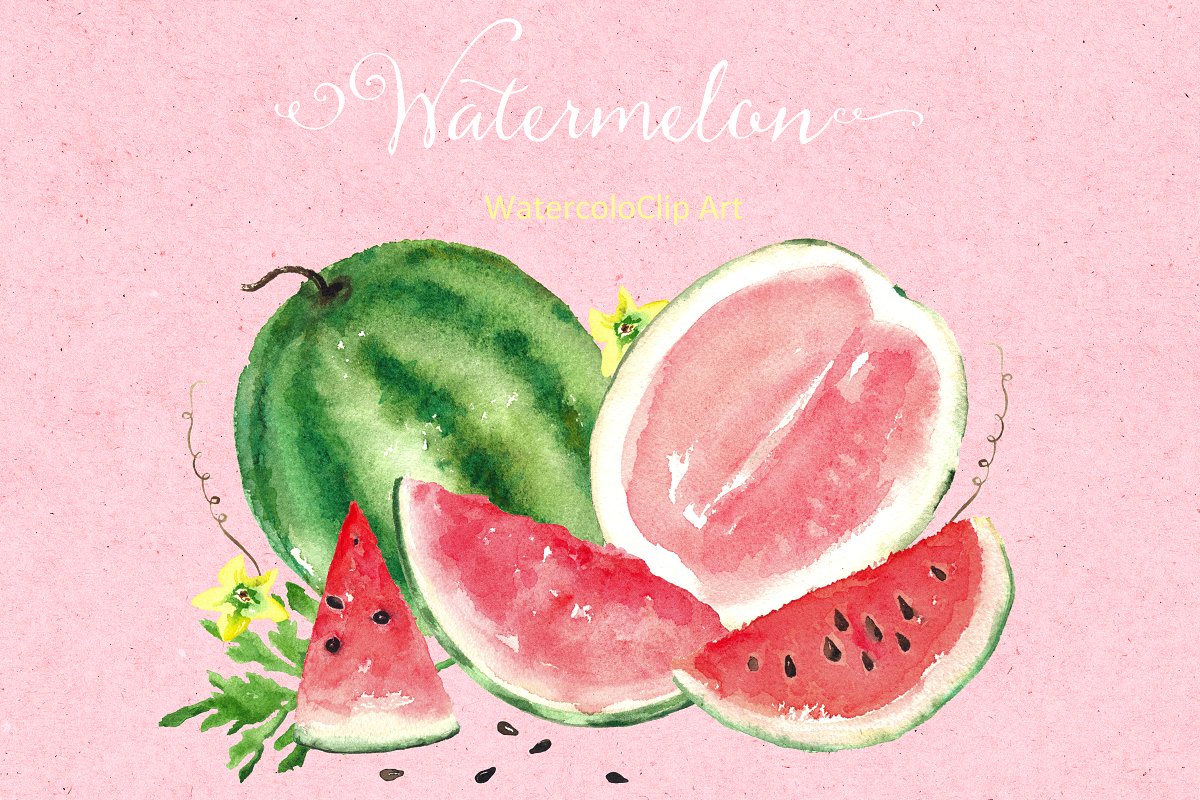 Watermelon watercolor clip art