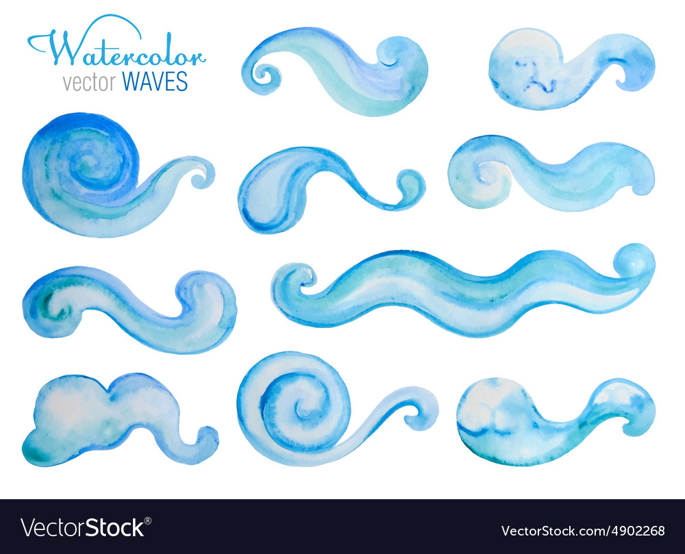 Set or watercolor sea waves