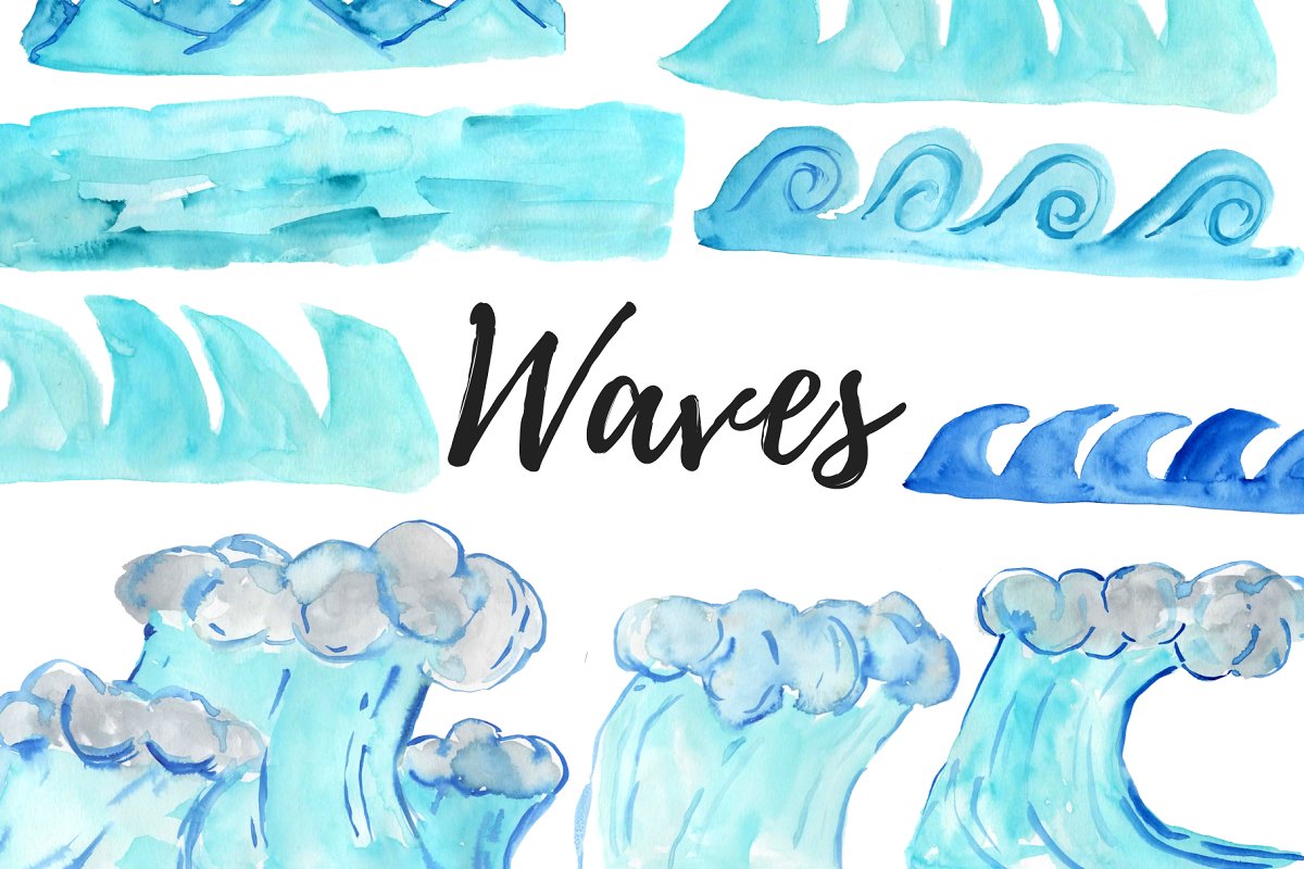 Watercolor waves clipart.