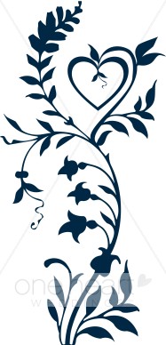Navy Vine with Heart and Blossoms Border