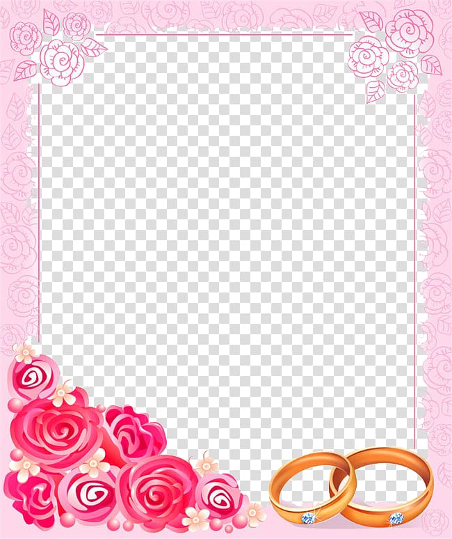 Pink and red floral border , Wedding invitation frame