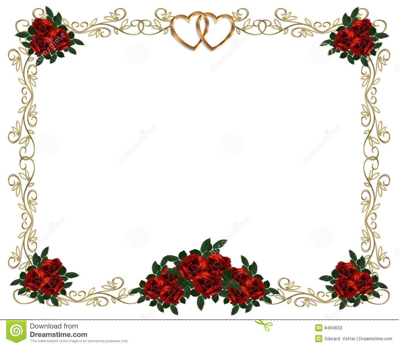 Red Roses Border Wedding Invitation Stock Photos