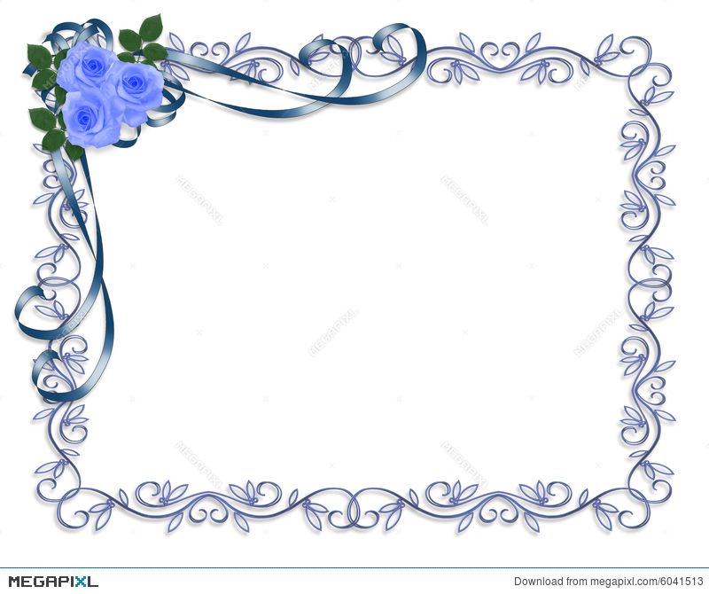 Blue Roses Wedding Invitation Border Illustration