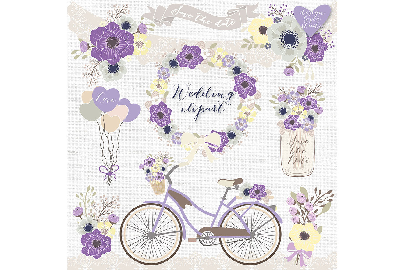 Vector Rustic Bicycle purple wedding clipart