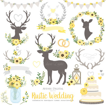 Yellow and Gray Rustic Wedding Clipart
