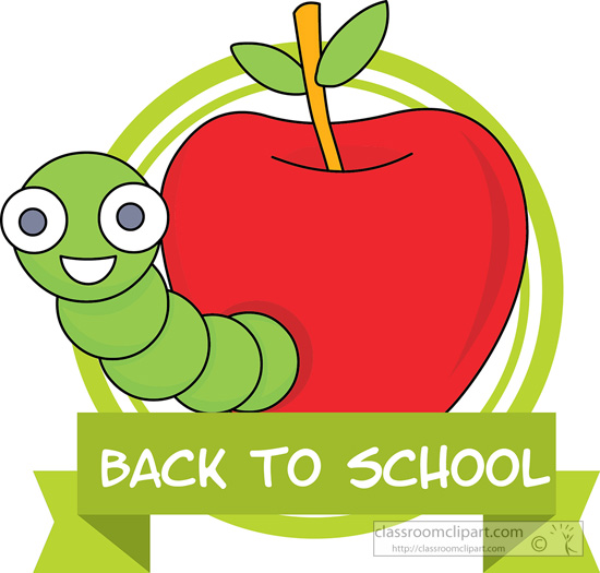 School back to school worm apple classroom clipart image