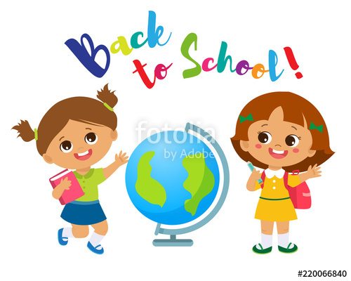 Vector Illustration Of Happy School Kids Go To School