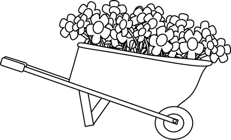 Black and White Wheelbarrow Filled with Flowers Clip Art