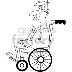 Black and white cartoon senior in wheelchair clipart