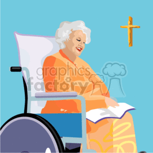 A Happy Elderly Woman In a Wheelchair Reading a Book clipart
