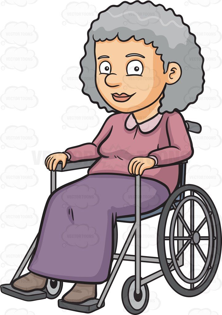 A happy grandmother sitting in a wheelchair