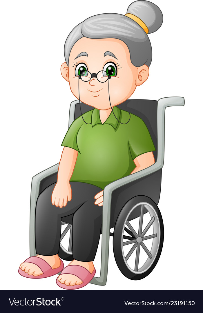 Cartoon grandmother sitting in the wheelchair