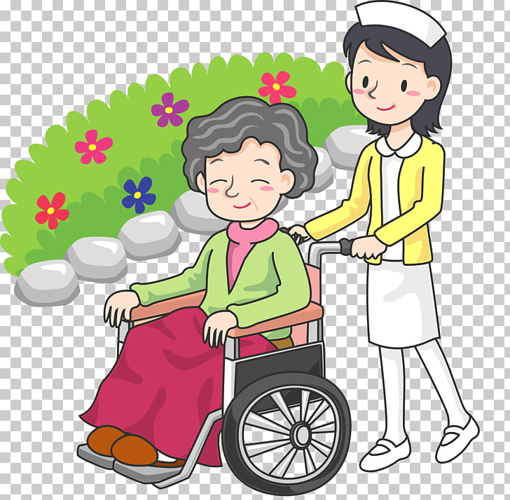 Wheelchair Cartoon, The nurse pushed the wheelchair man for