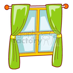 Window with green curtains clipart
