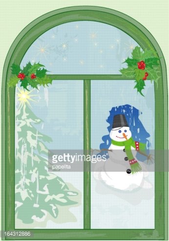 Christmas Window With Snowman premium clipart