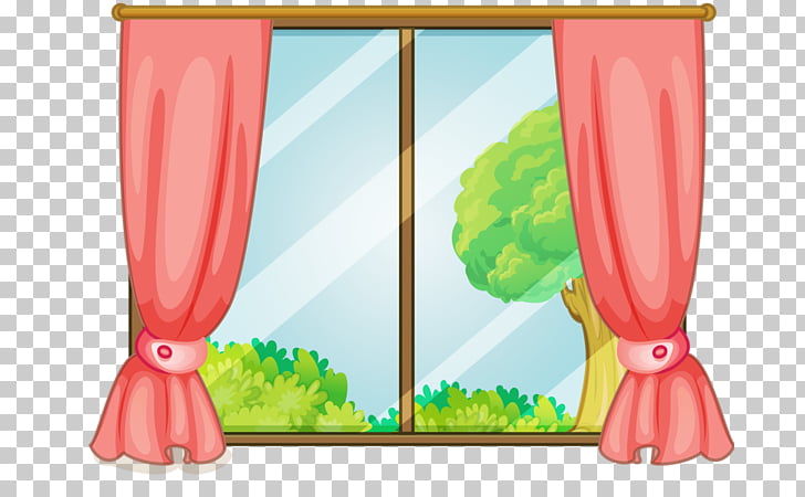 Window Curtain , Cartoon windows, pink curtain and glass