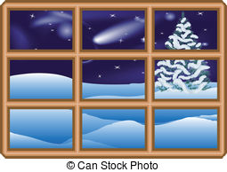 Winter window Vector Clipart Illustrations