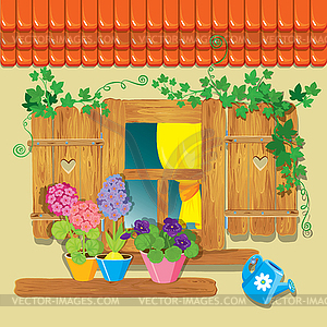 Window and flowers in pots