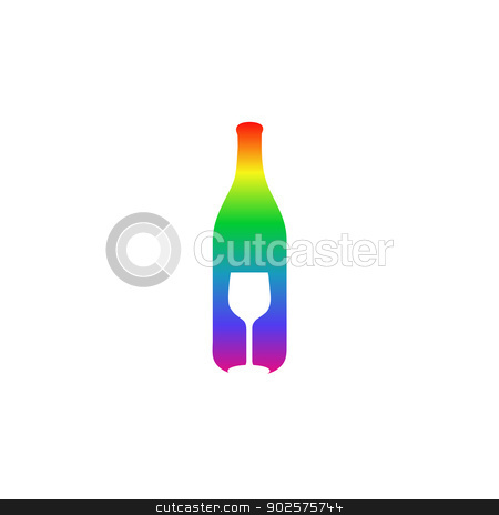 Wine bottle and glass logo in rainbow colors stock vector