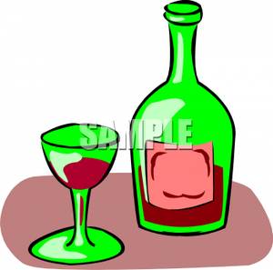 A Colorful Cartoon of a Glass of Wine and a Wine Bottle