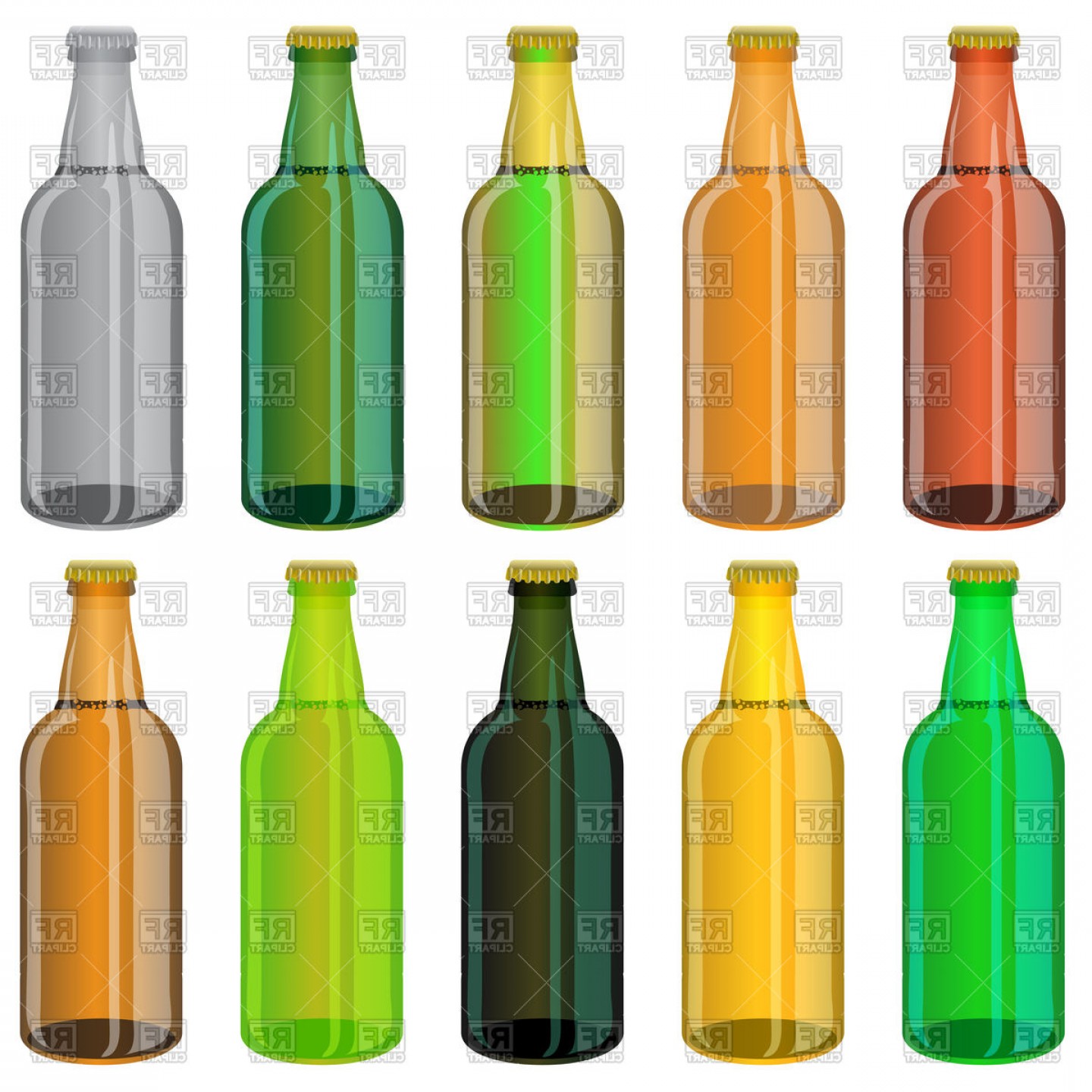 Set Of Colorful Beer Glass Bottles Vector Clipart
