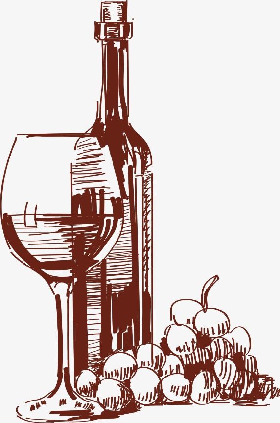 Hand Drawn Sketch Tall Glass Of Red Wine Bottles in