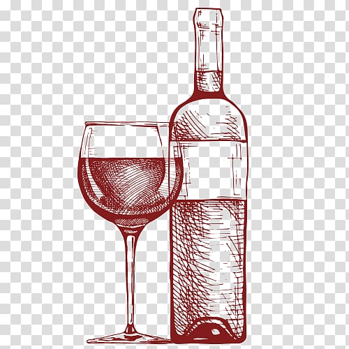 Sketch of wine bottle and wine glass, Wine glass Red Wine