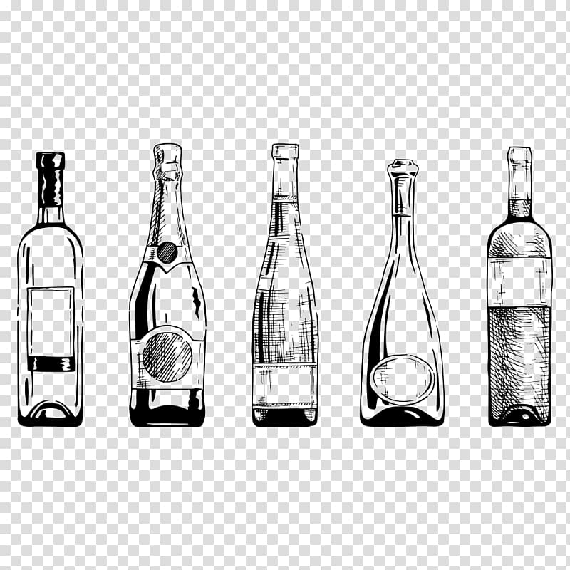 Port wine Champagne Bottle, Sketch bottle transparent