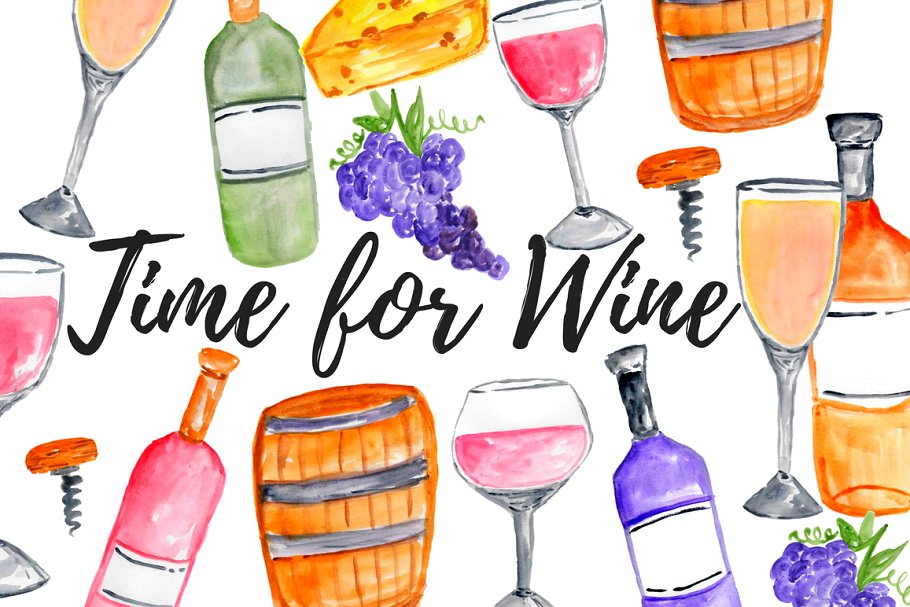 Watercolor Wine Clipart