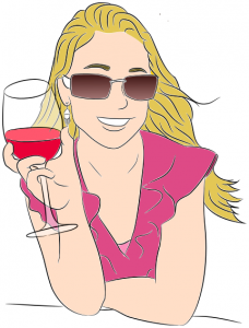Woman drinking wine.