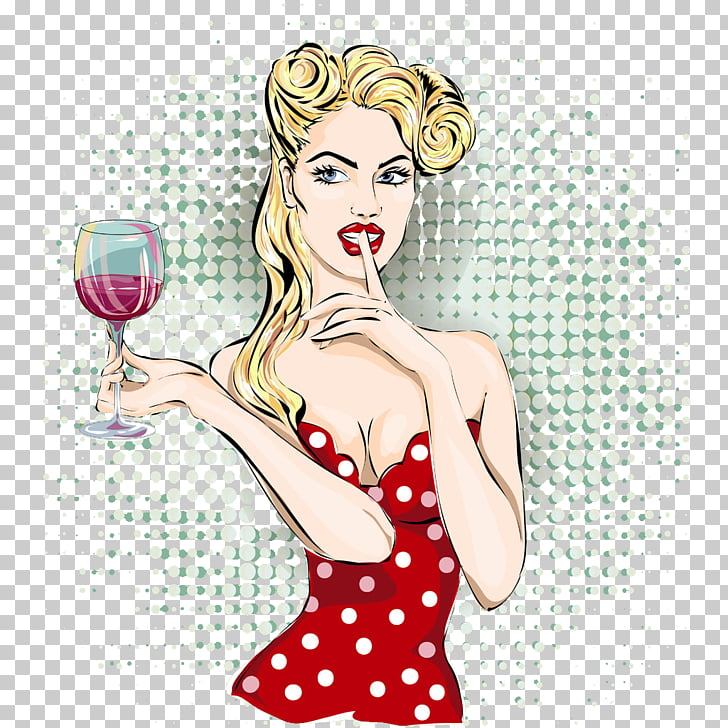 Red Wine Sticker Illustration, Woman holding red wine, woman