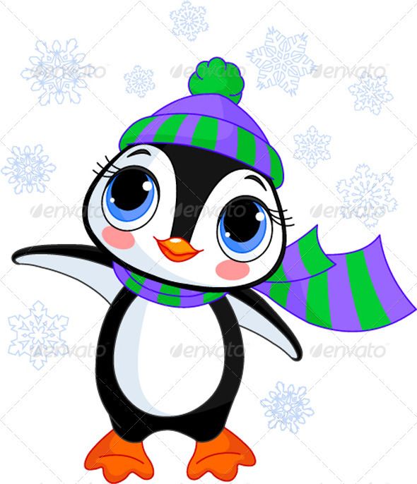 Winter penguin with hat and scarf