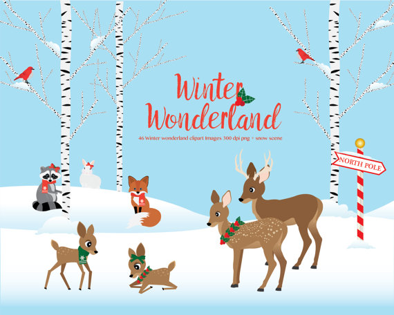 Winter Wonderland clipart Woodland animals winter by