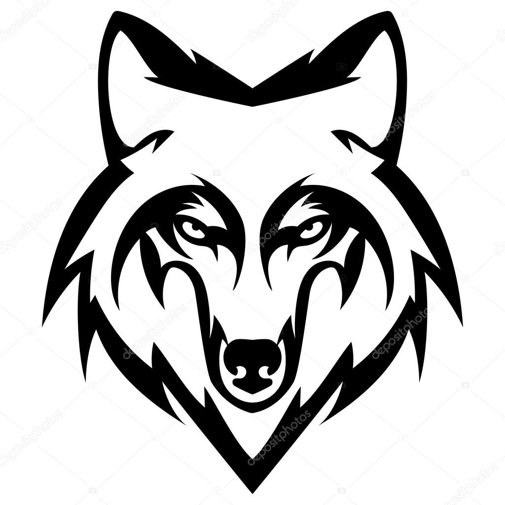 Wolf head clipart black and white