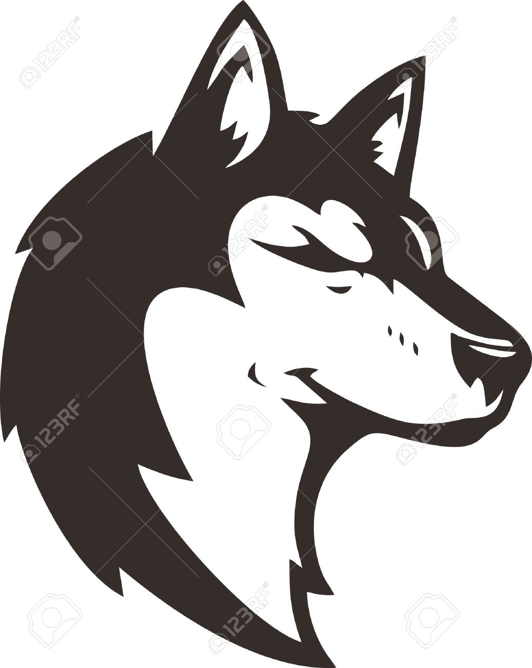 Wolf head clipart black and white