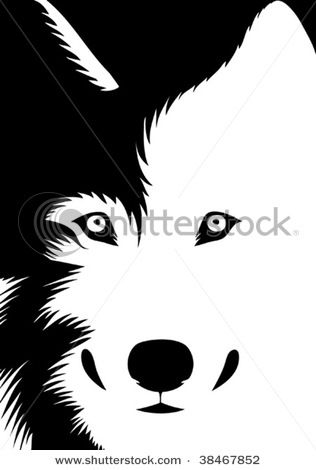 Picture of a wolf in black and white in a vector clip art