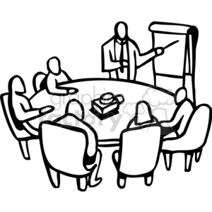 Black and White Round Table Work Meeting clipart