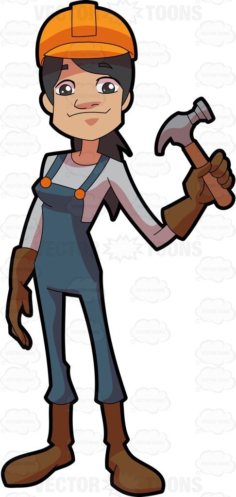 A female construction worker holding a hammer