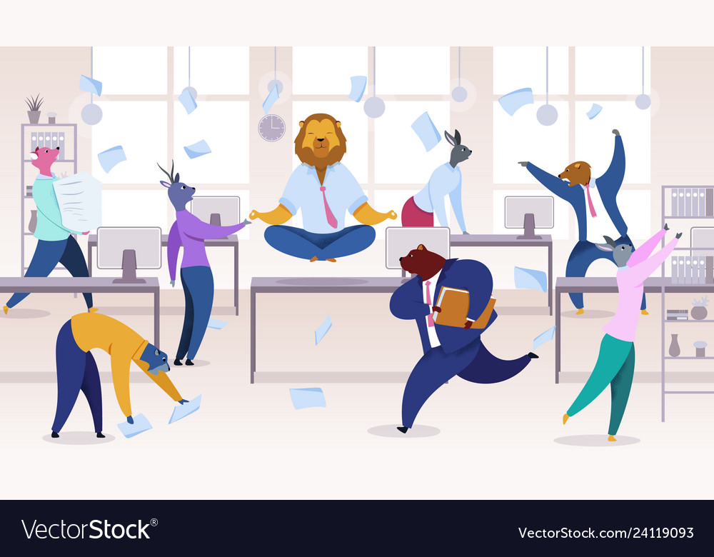 Office workers with animals heads clipart