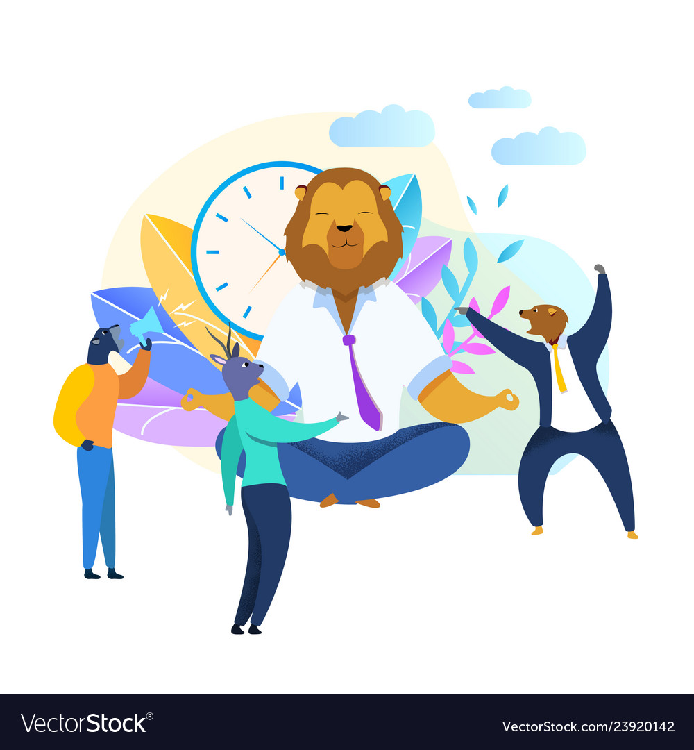Office worker with lion head meditating clipart