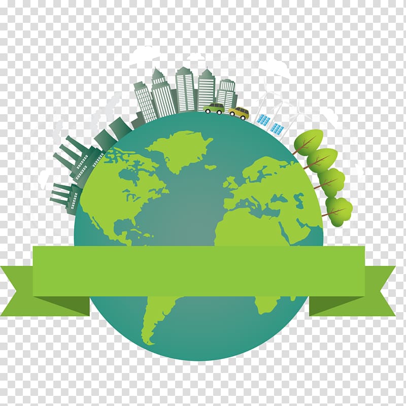 Buildings and trees on earth illustration, World map , World