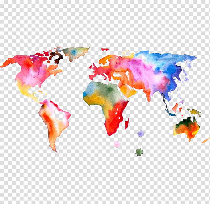 World map Watercolor painting, world map transparent