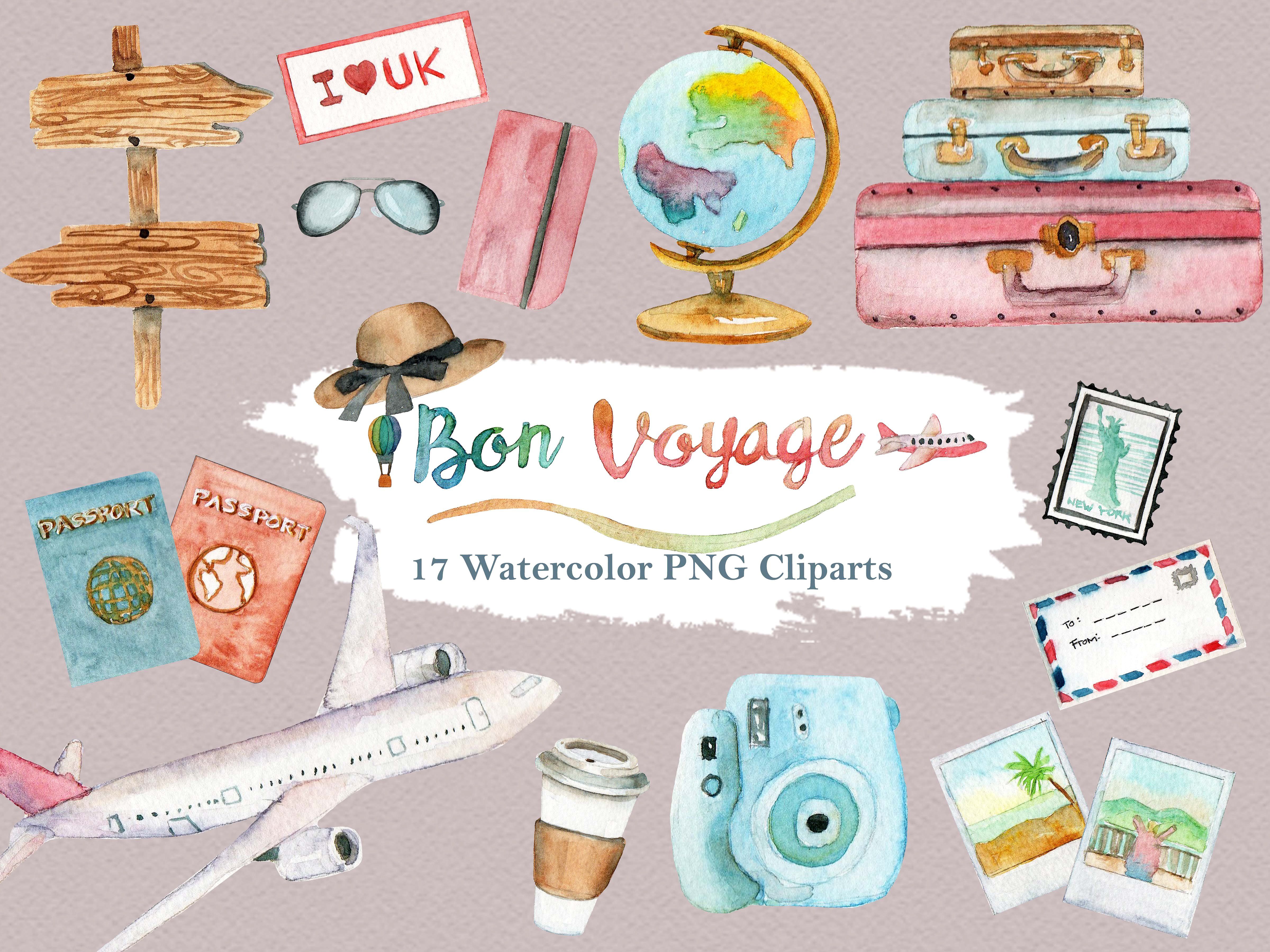 Watercolor Travel World Clipart Set
