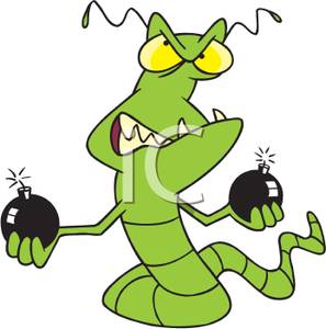 An Angry Green Worm with Bombs In Its Hands Clipart Picture
