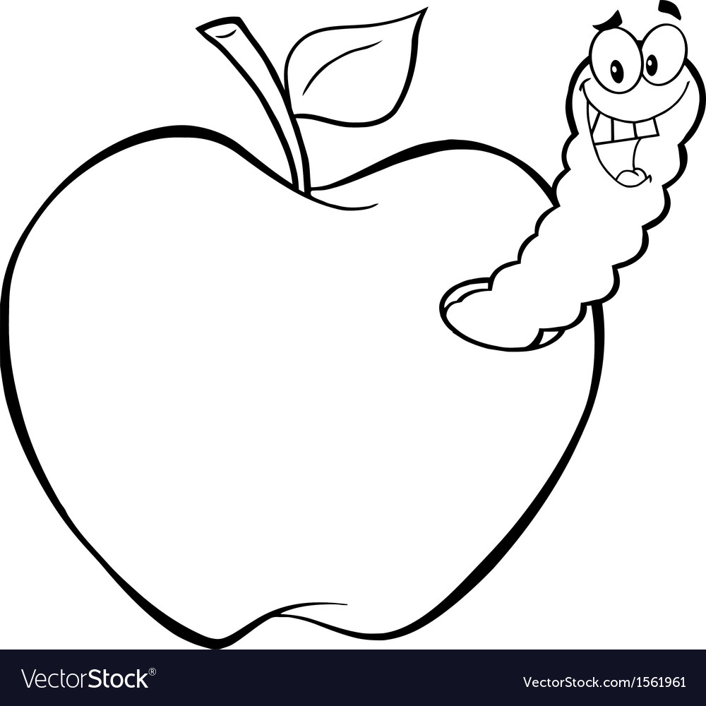 Royalty Free RF Clipart Happy Worm In Red Apple