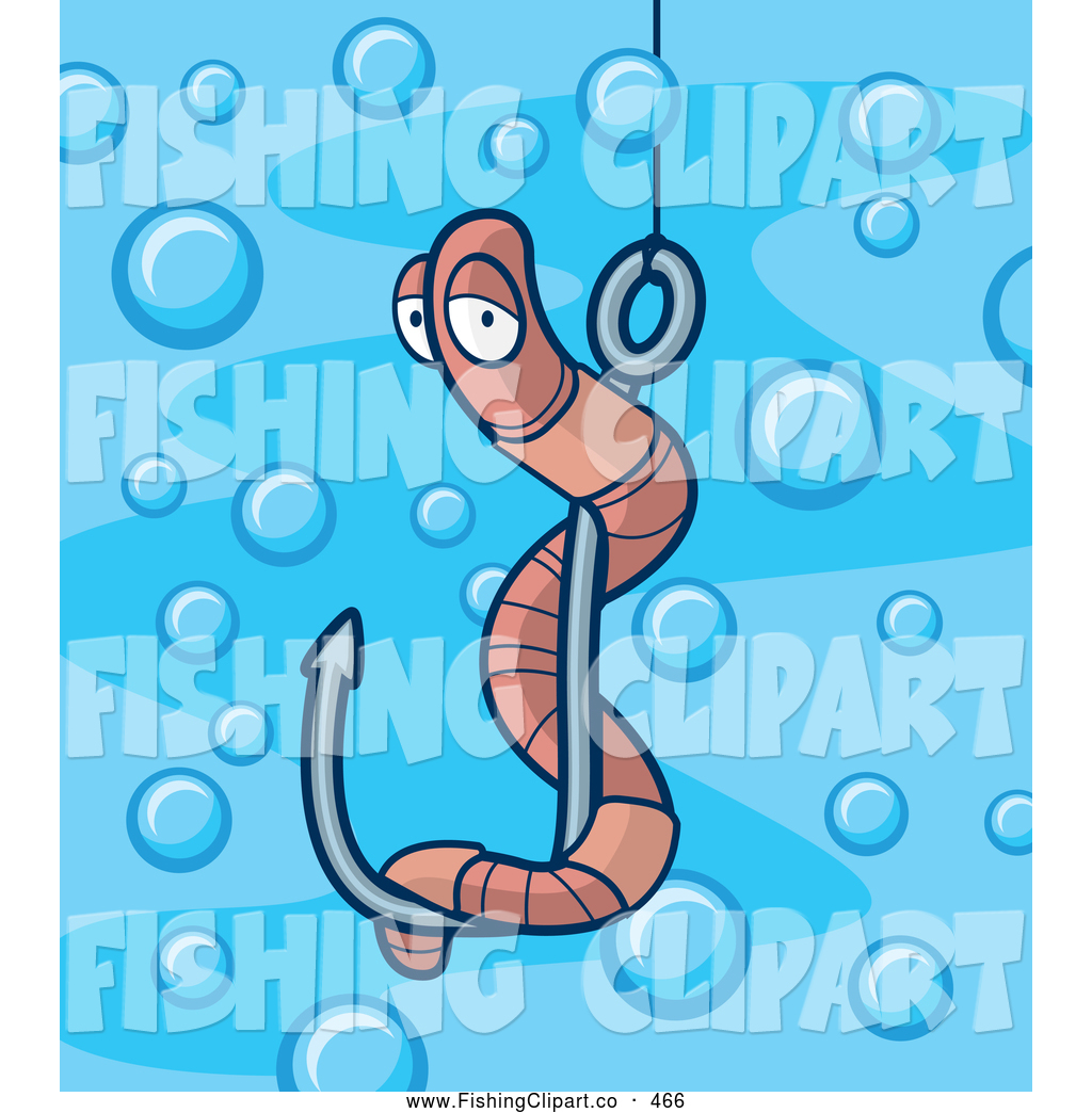 Clip Art of a Sad Worm on a Fishing Hook Underwater by Cory